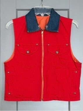 Vintage 1980s/90s Liz Claiborne Cropped Reversible Utility Vest Red/Orange Sz M